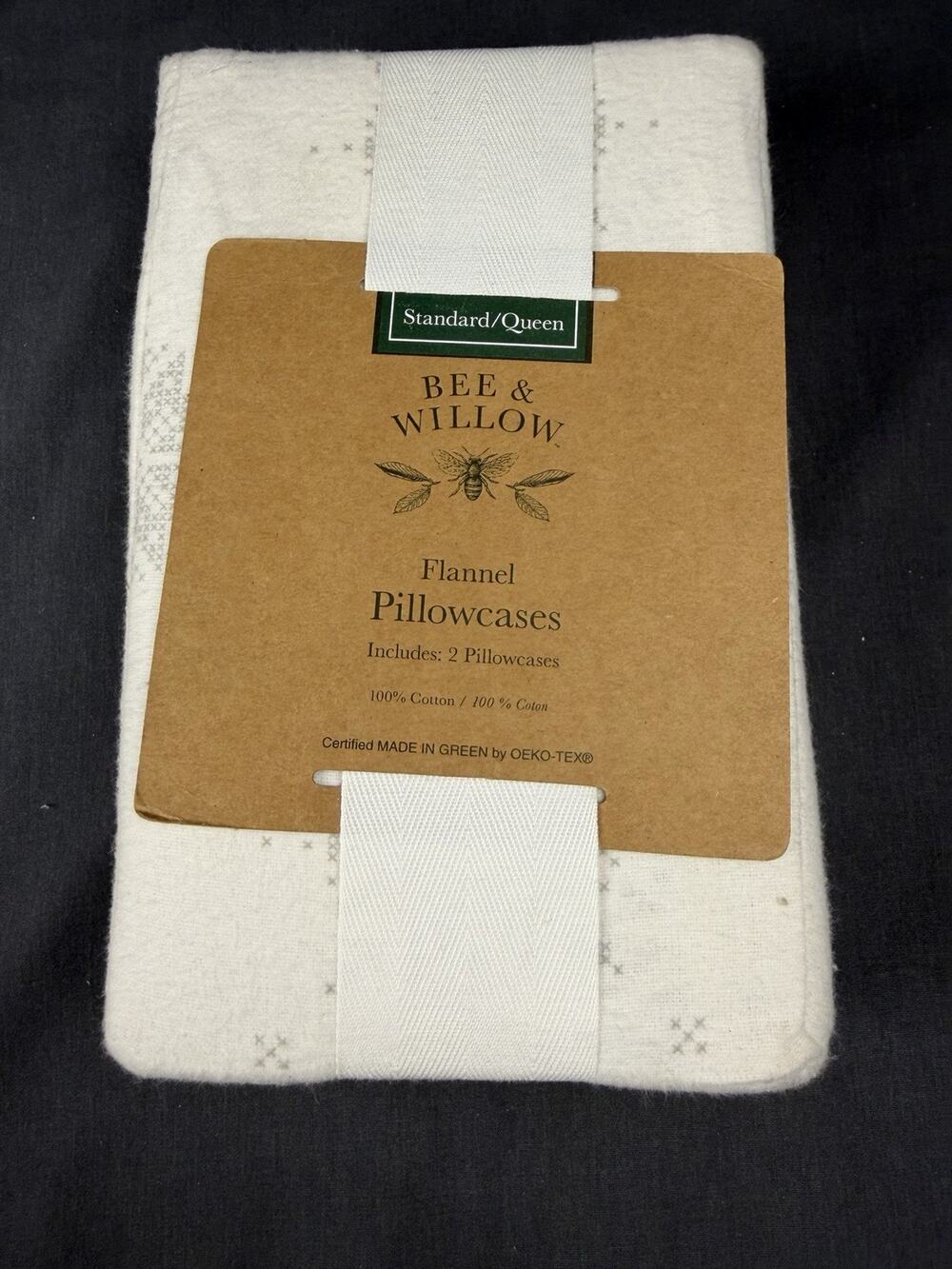 NEW Bee & Willow Flannel 2 Standard Queen Pillowcases Cotton Snowflake
